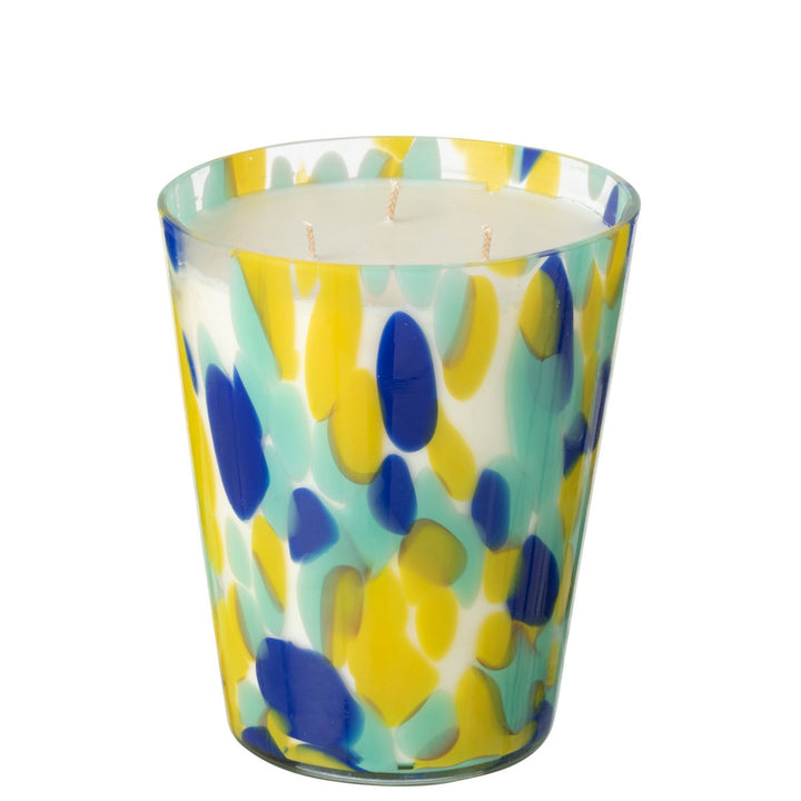 GRANDE BOUGIE 95H  VERE TACHETE COLRE JAUNE TURQUOISE BLEU