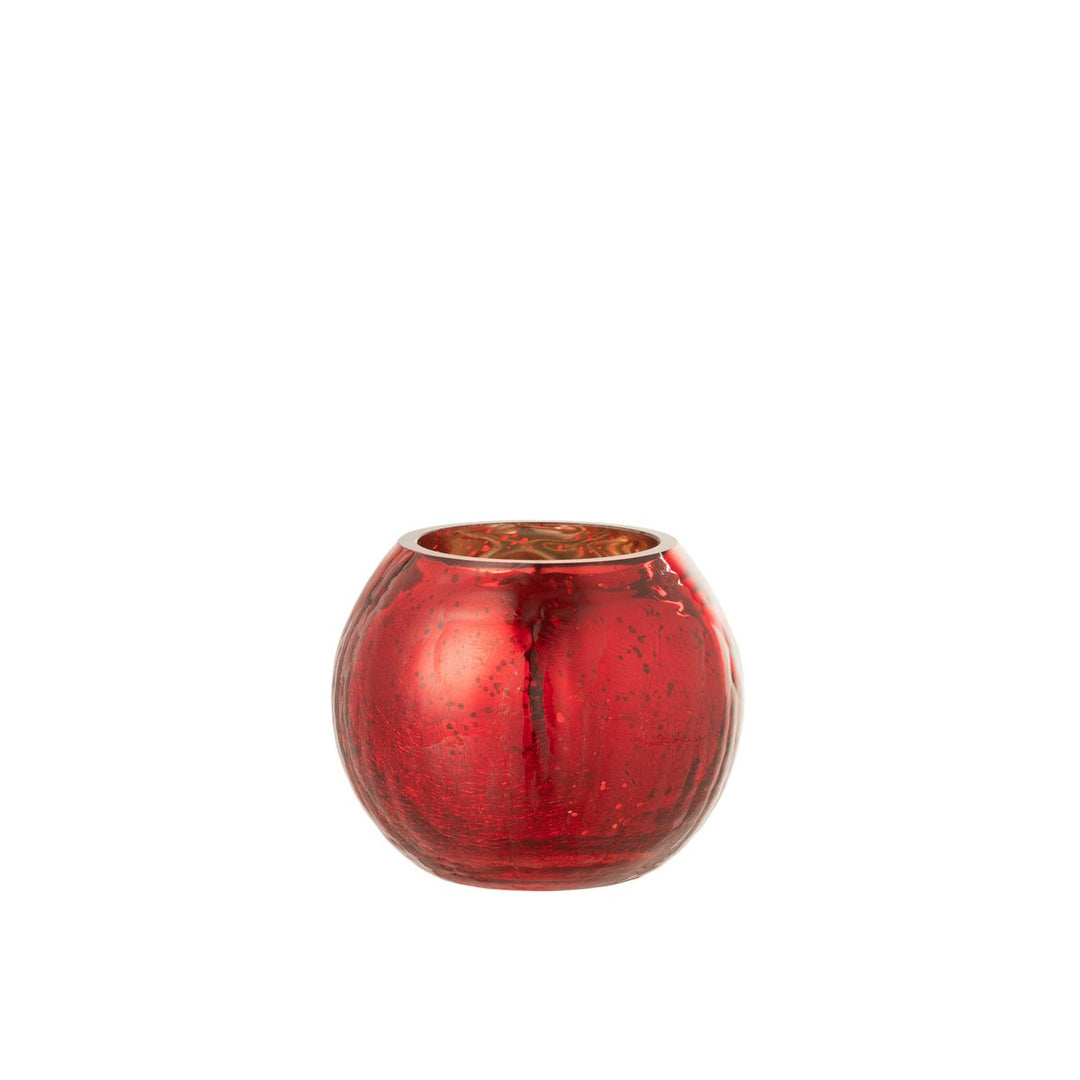 J-Line  Photophore Boule Craquele Verre Effet Nacre Rouge