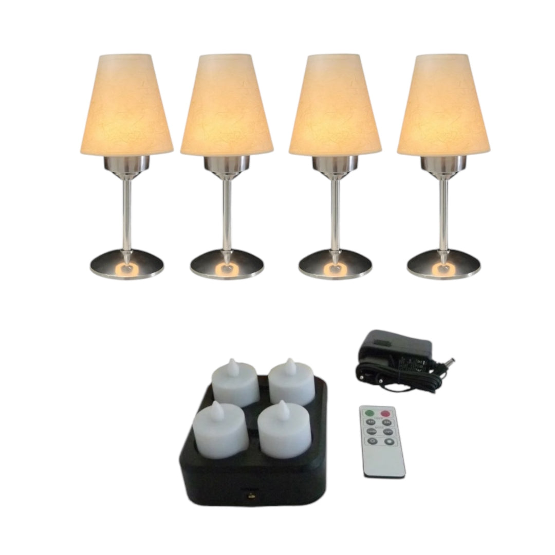 LOT DE 4 BOUGIES LED RECHARGEABLES AVEC 4 LAMPES AVEC ABAT JOUR