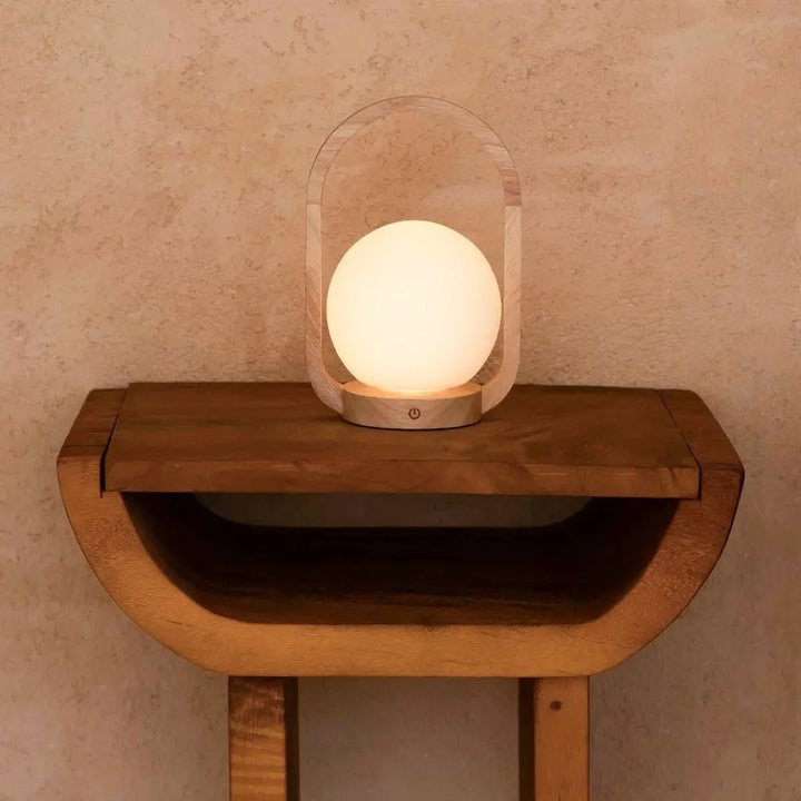 Lampe de Table Sans Fil enBois Clair & Verre Mat 11