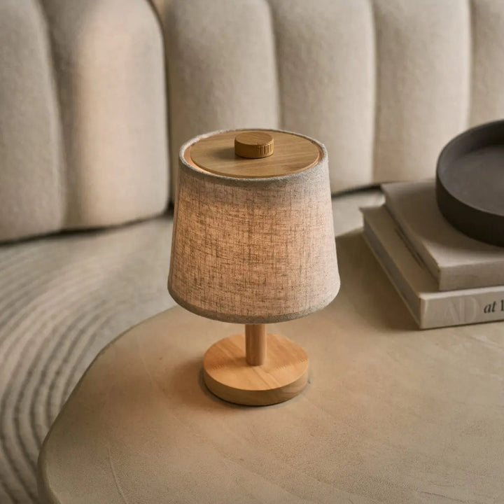 Lampe de Table en Bois Clair  Abat-jour Coton Rechargeable  Dimmable  2