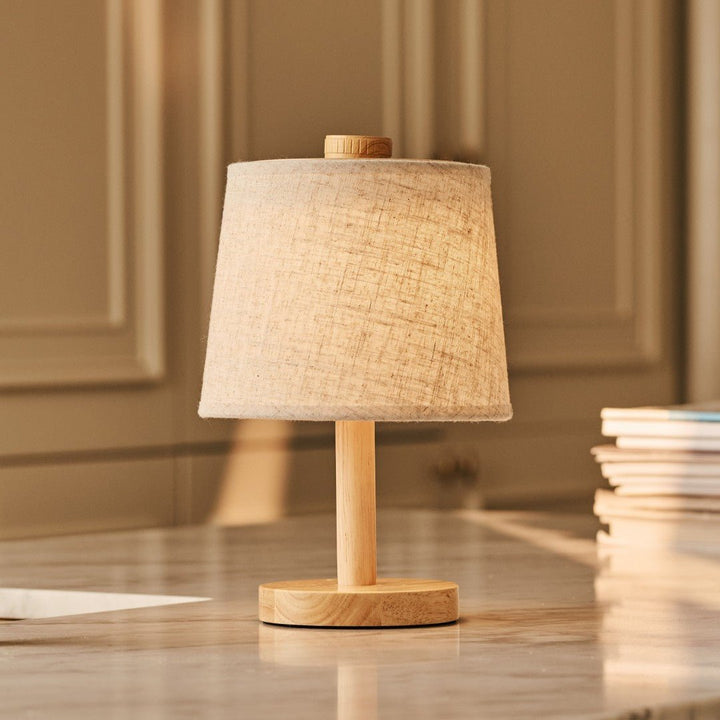 Lampe de Table en Bois Clair & Abat-jour Coton, Rechargeable & Dimmable