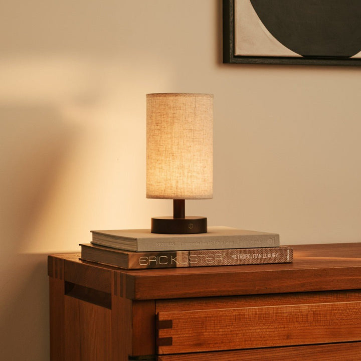 Lampe de table en bois brun foncé - rechargeable 5