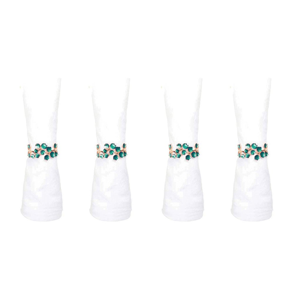 Lot de 4 ronds de serviette dorés avec diamants verts
