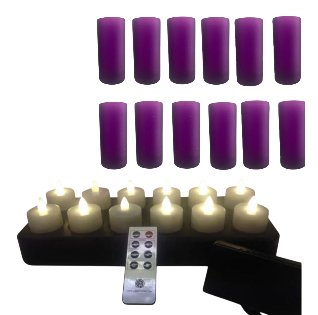 Offre Promo Lot de 12 Photophores Verre Violet offert avec achat set de 12 bougies LED rechargeables