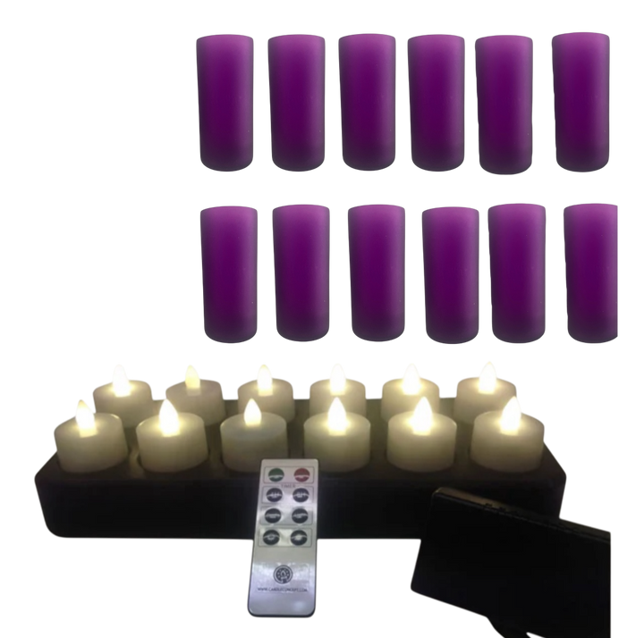 Offre Promo Lot de 12 Photophores Verre Violet offert avec achat set de 12 bougies LED rechargeables