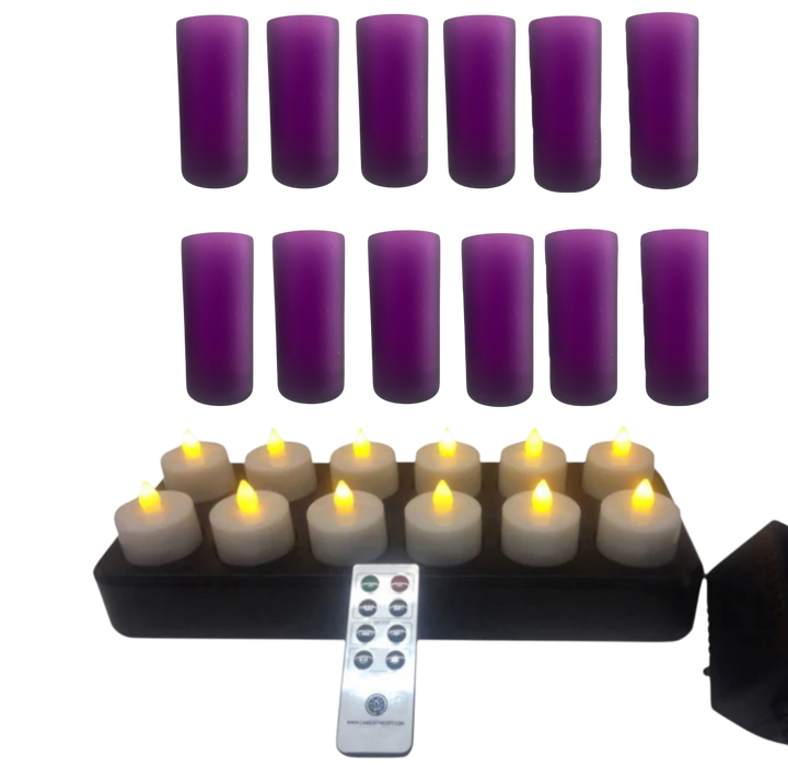 Offre Spéciale | Lot de 12 Photophores Verre Violet offert avec achat set de 12 bougies LED rechargeables