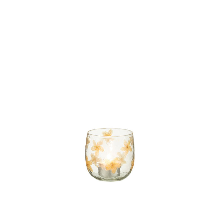 PHOTOPHORES J-Line Fleurs - verre - jaune - petit - 2 pièces