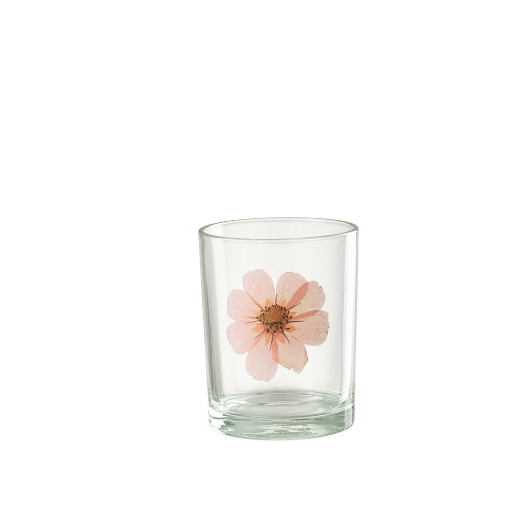 Photophore Fleur Rose Verre Mix