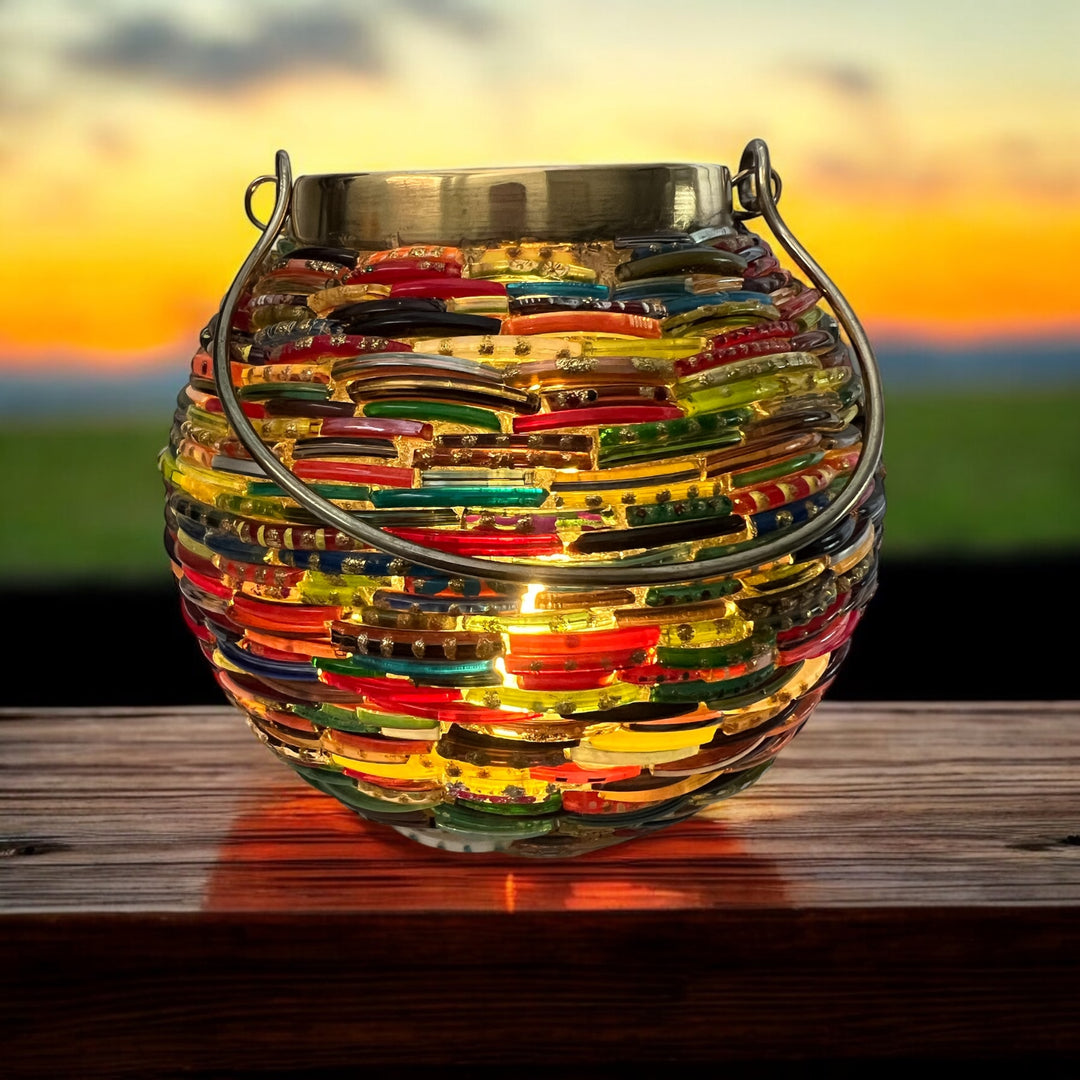 Photophore en Verre Mosaïque – Couleurs des Chakras