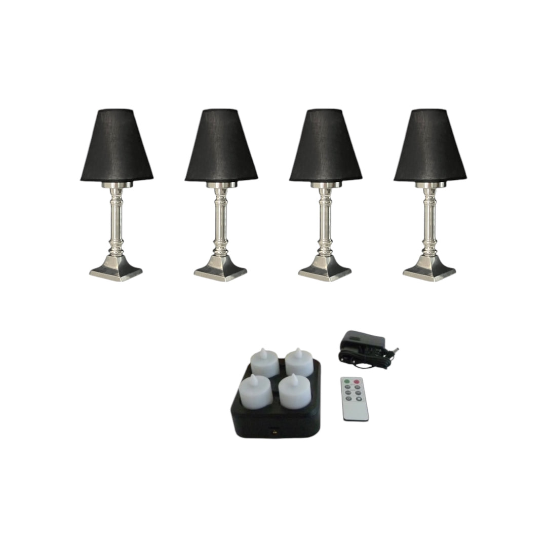 SET DE 4 BOUGIES LED RECHARGEABLES AVEC 4 LAMPES ABAT JOUR NOIR