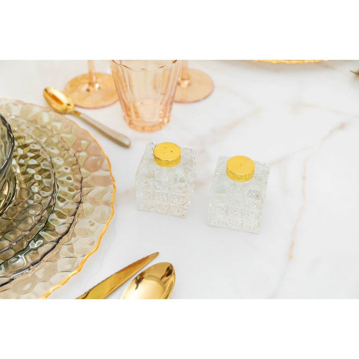 Salière et poivrière carreau doré 5x5x5