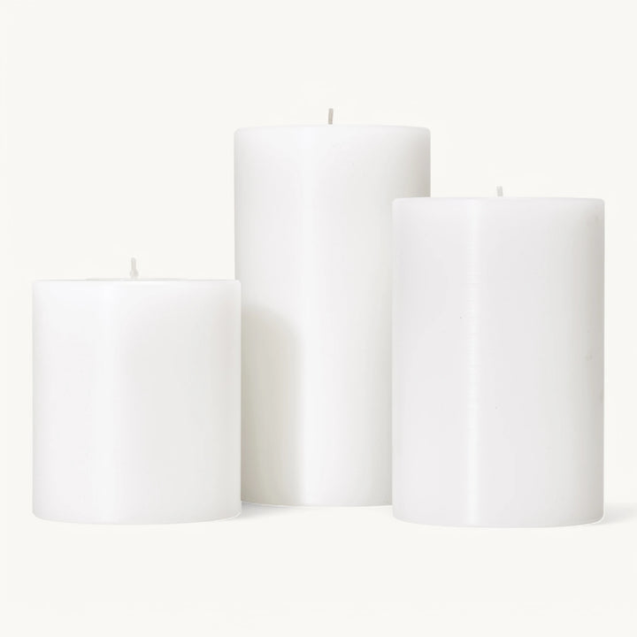 Set de 3 bougies permanentes Cornelius (hauteur 6/8/10 cm, Ø 6 cm), blanches, photophore résistants à la chaleur jusqu’à 90 °C