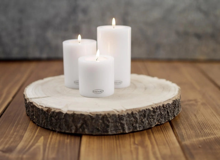 Set de 3 bougies permanentes Cornelius (hauteur 6/8/10 cm, Ø 6 cm), blanches, photophores résistants