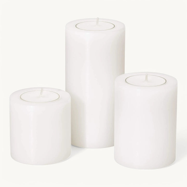 Set de 3 bougies permanentes Cornelius (hauteur 6/8/10 cm, Ø 6 cm), blanches, photophores résistants à la chaleur