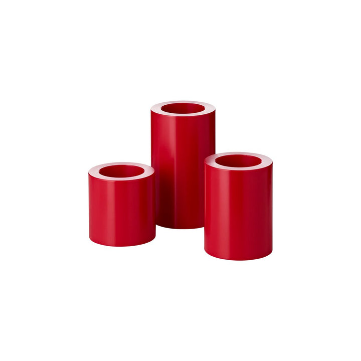 Set de 3 bougies permanentes Cornelius (hauteur 6/8/11 cm, Ø 6 cm), rouges, photophores résistants à la chaleur jusqu’à 90 °C D