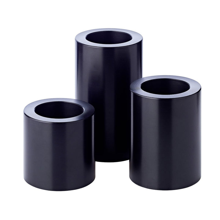 Set de 3 bougies permanentes Cornelius (hauteurs 6/8/10 cm, Ø 6 cm), noires, photophores résistants à la chaleur