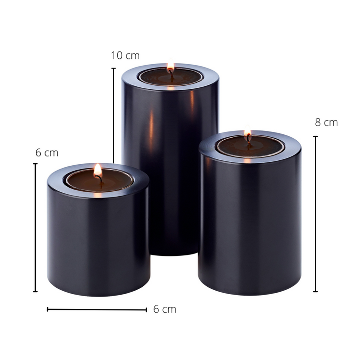 Set de 3 bougies permanentes Cornelius noires, photophores résistants à la chaleur