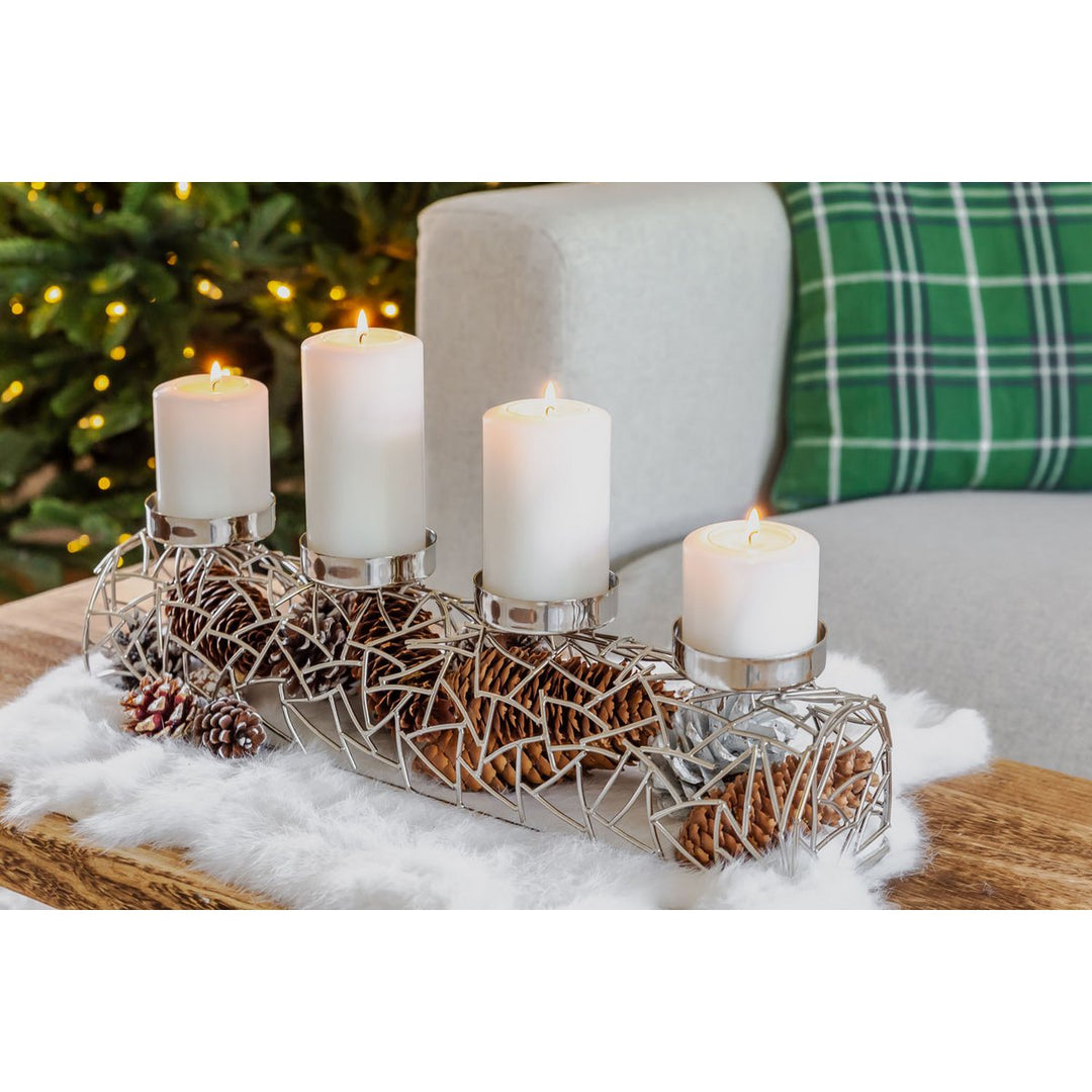 Set de 4 bougies permanentes Cornelius Pine (hauteurs 6/8/10/12 cm, Ø 6 cm), blanches, photophore résistants à la chaleur