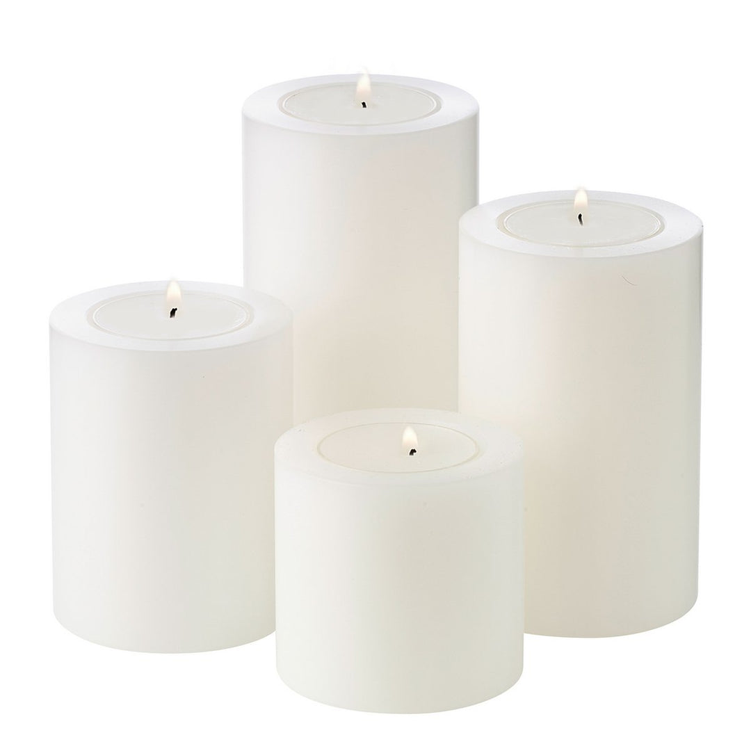 Set de 4 bougies permanentes Cornelius Pine (hauteurs 6/8/10/12 cm, Ø 6 cm), blanches, photophores  blancrésistants à la chaleur