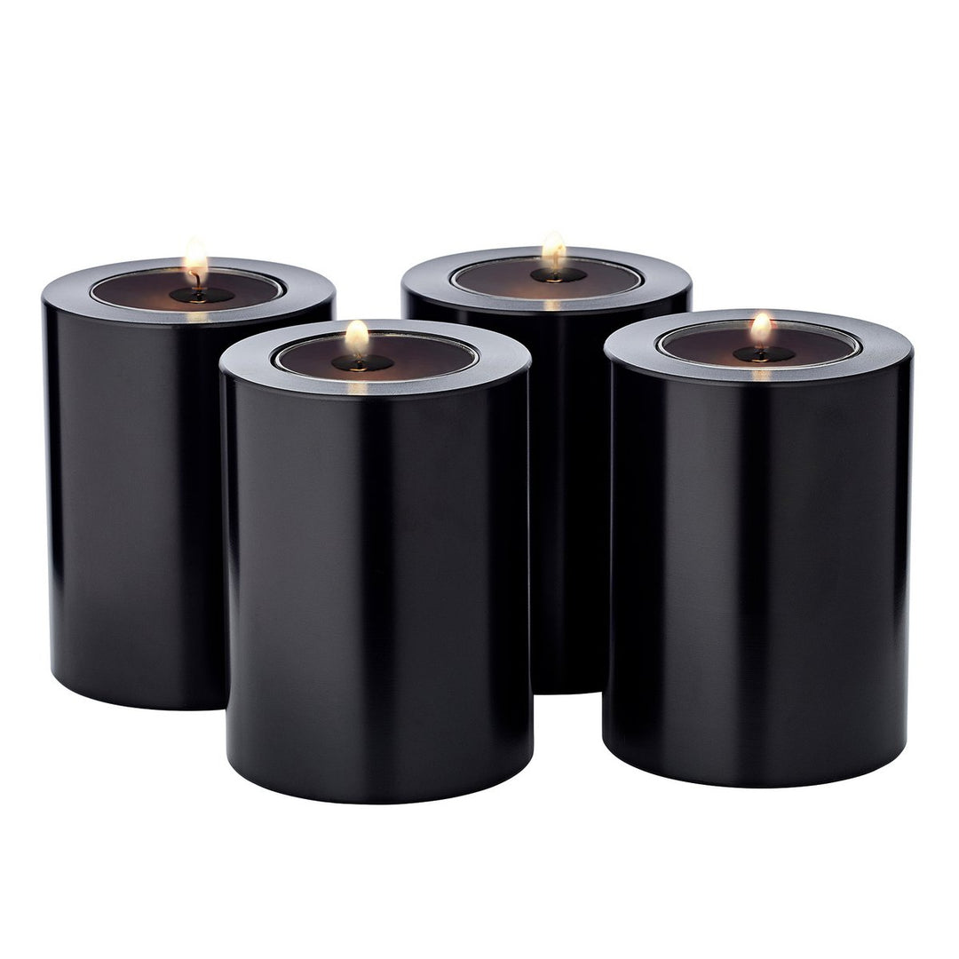 Set de 4 bougies permanentes Cornelius (hauteur 8 cm, Ø 6 cm), noires, photophores résistant