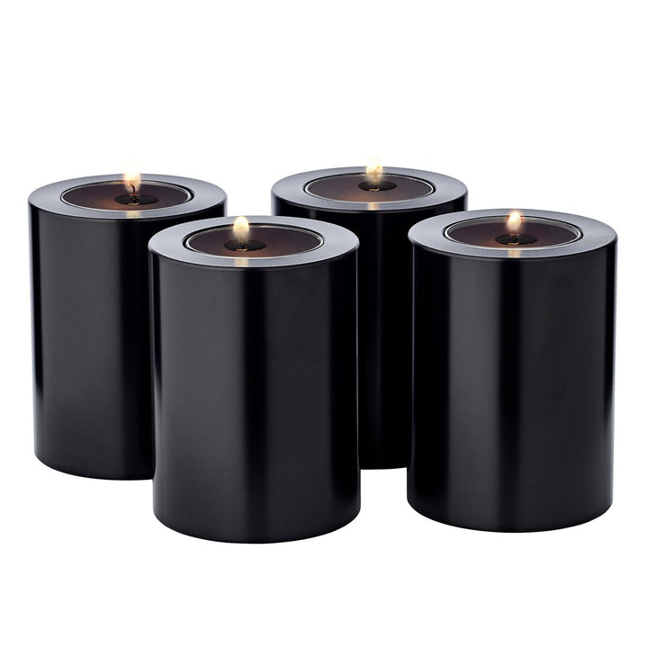 Set de 4 bougies permanentes Cornelius (hauteur 8 cm, Ø 6 cm), noires, photophores résistant