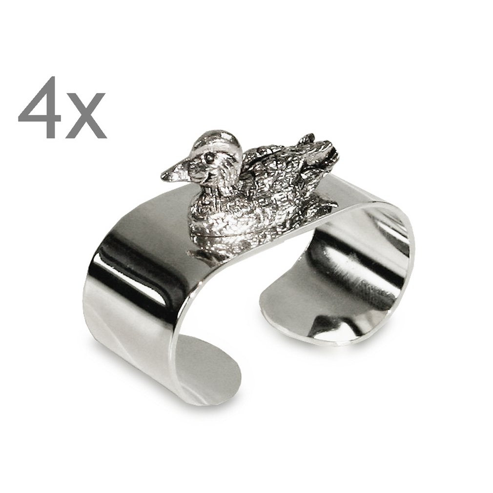 Set de 4 ronds de serviette “Duck” - Plaqués argent, forme canard