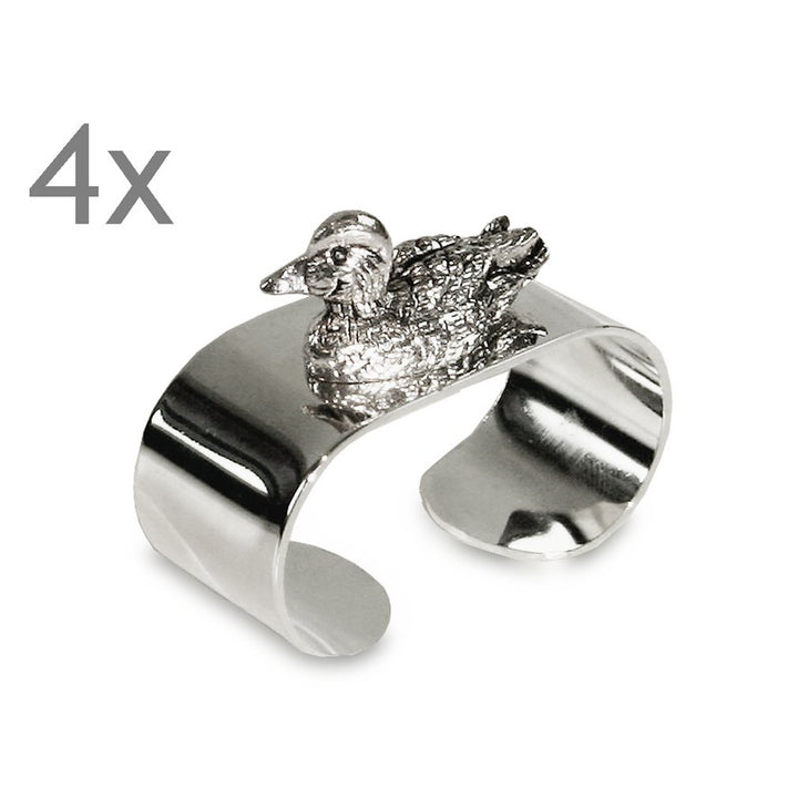 Set de 4 ronds de serviette “Duck” - Plaqués argent, forme canard