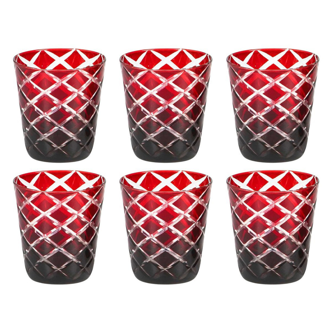 Set de 6 verres en cristal Dio (hauteur 10 cm, capacité 230 ml), rouge rubis, taillés à la main