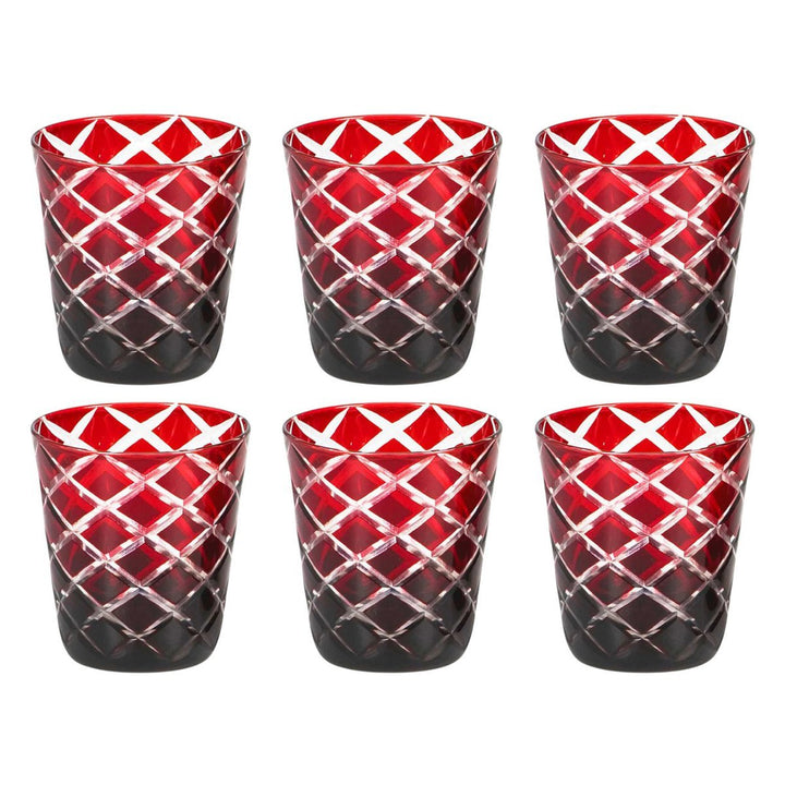 Set de 6 verres en cristal Dio (hauteur 10 cm, capacité 230 ml), rouge rubis, taillés à la main