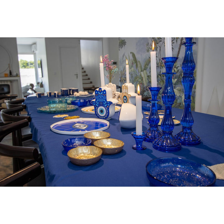 bougeoir en verre bleu