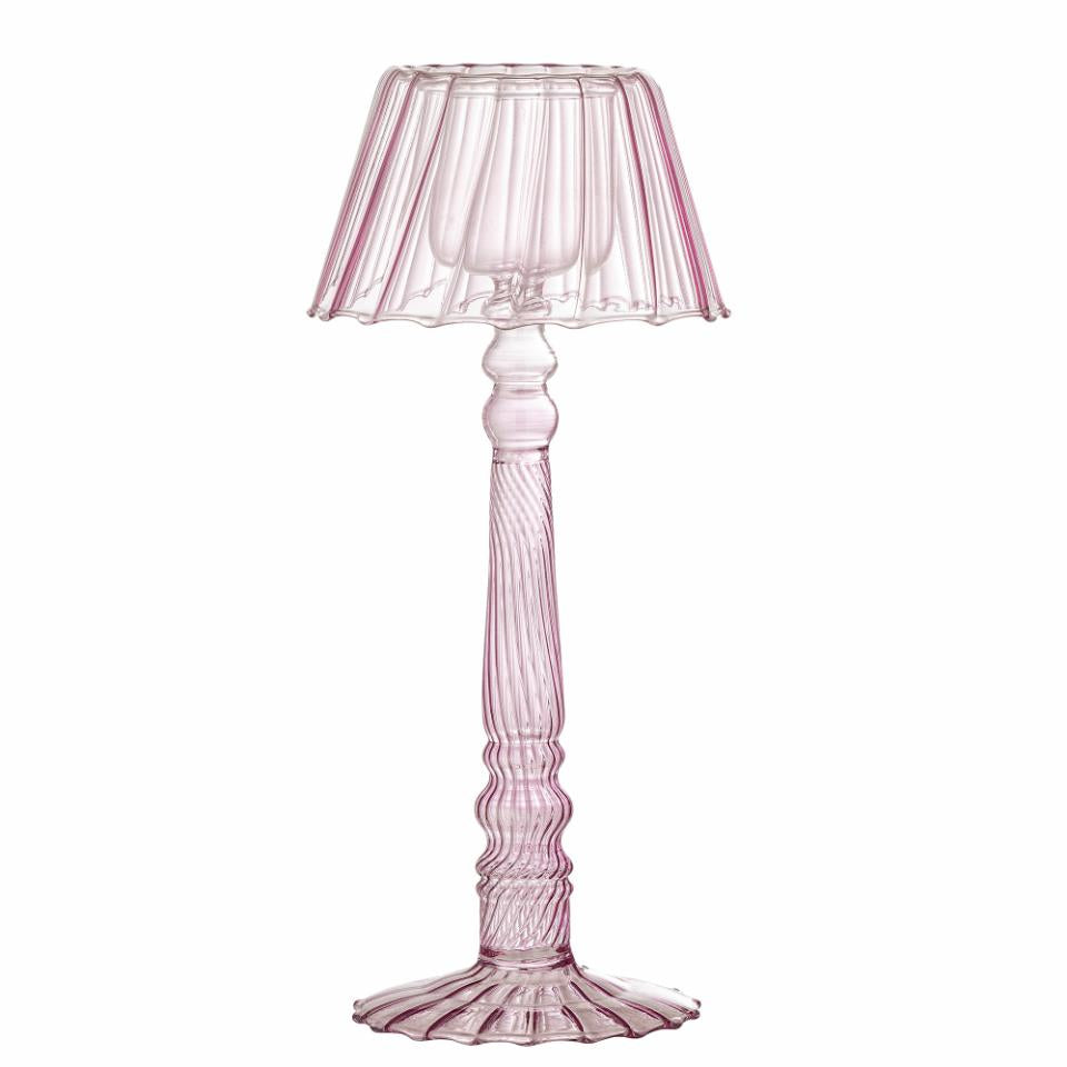 bougeoir en verre rose