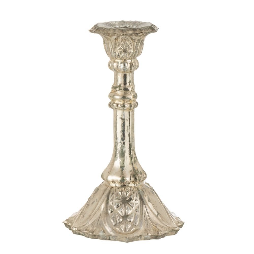 bougeoir verre argente