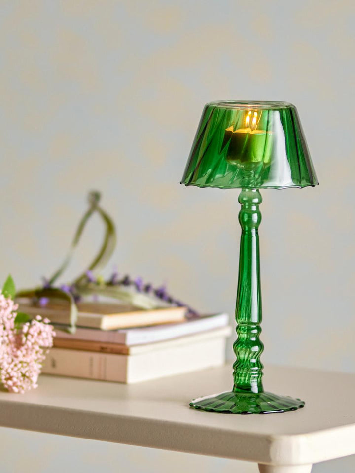 bougeoir verre foncé avec abat jour