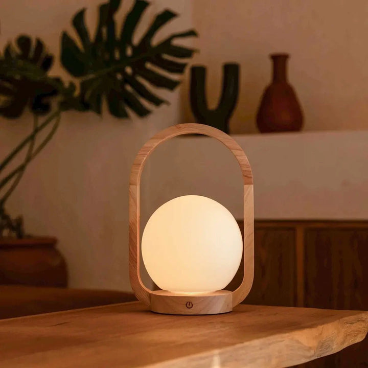 Lampe de Table Sans Fil enBois Clair & Verre Mat