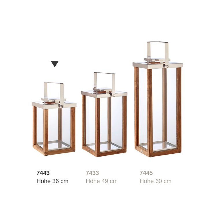 Lantaarn Miami H36 cm | Fijn teak hout | Roestvrij staal, vernikkeld