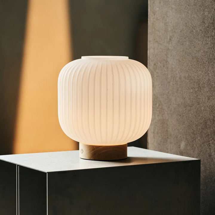 lampe abat jour Verre dépoli base en bois  Dimmable | 3 modes lumineux