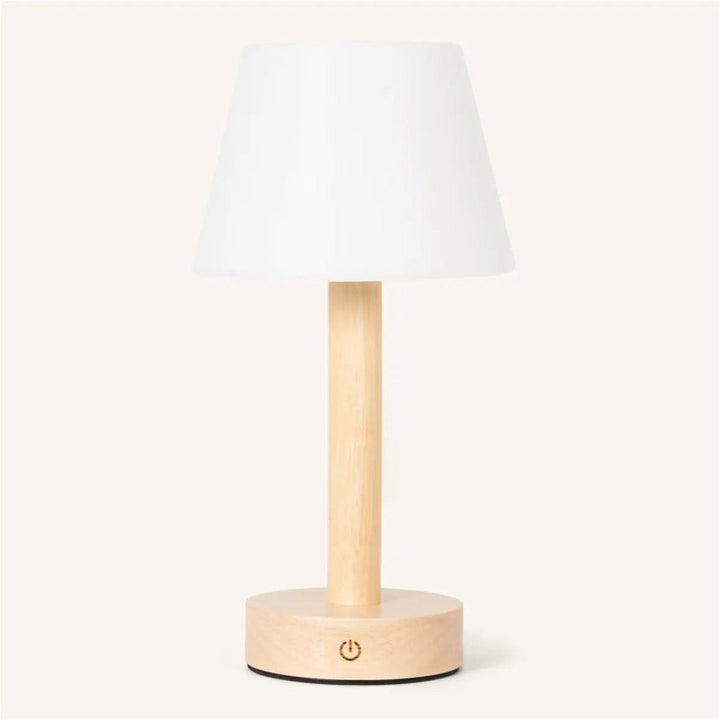lampe de chevet rechargeable USB  en bois avec abat jour BLANC