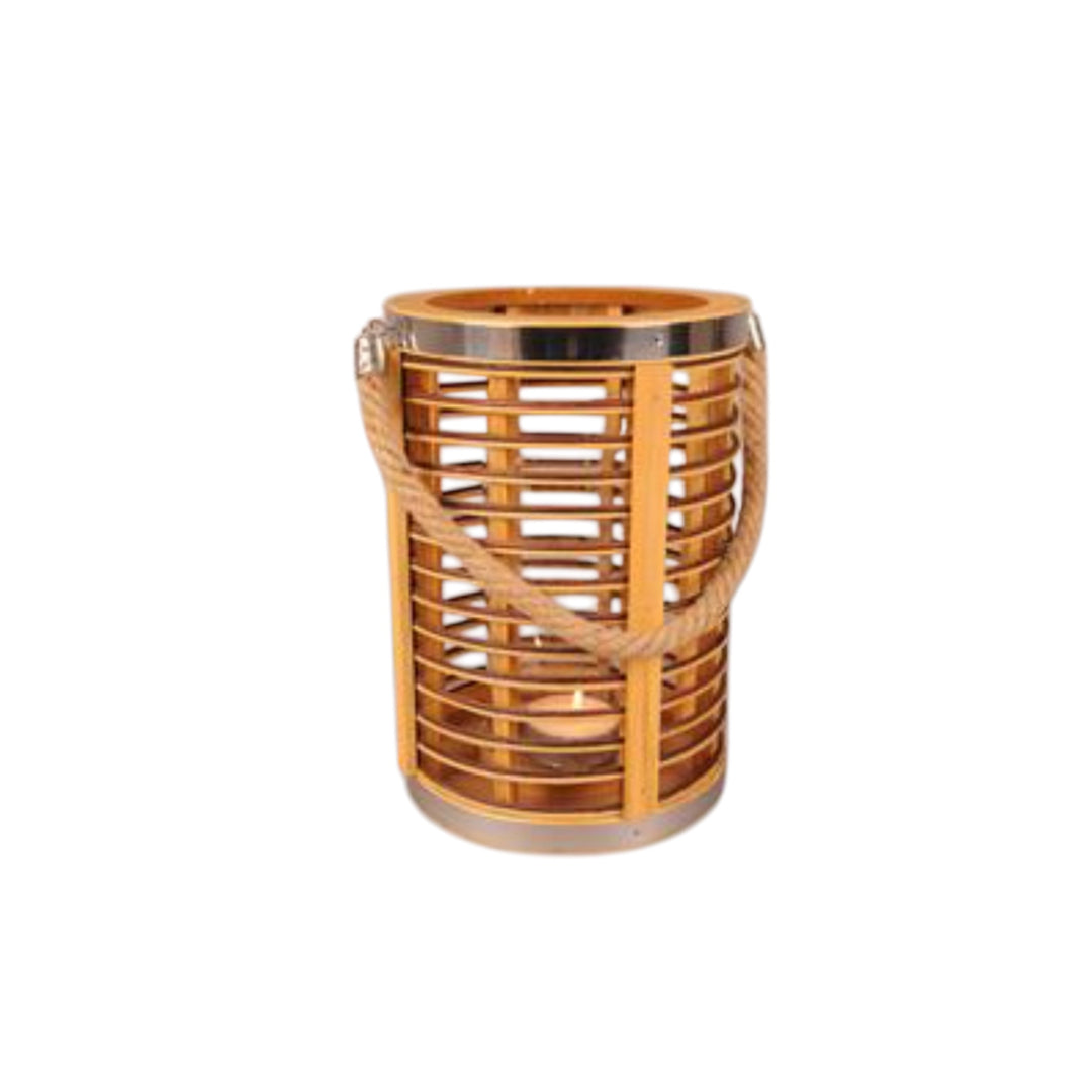 lanterne en rotin avec finition nickel et corde en jute