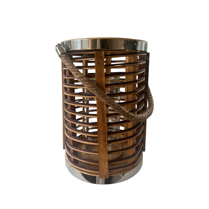 lanterne en rotin  finition nickel et corde en jute