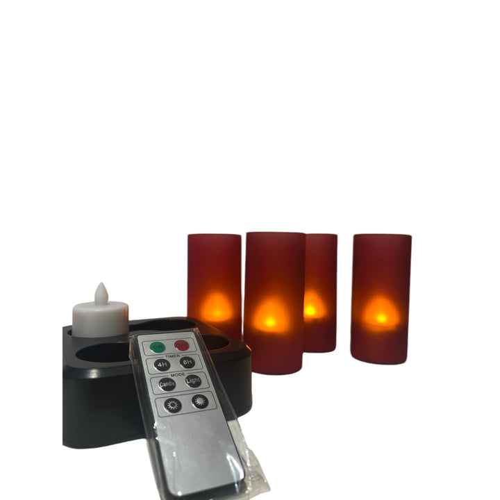 lot 4 bougie led et 4 verre rouge  noel deco