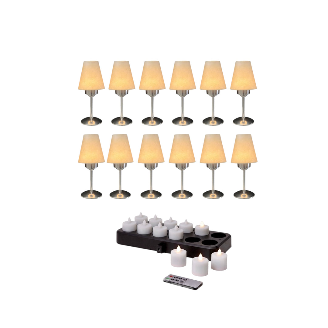 lot de 12 bougies led rechargeables avec 12 lampes avec abat jour