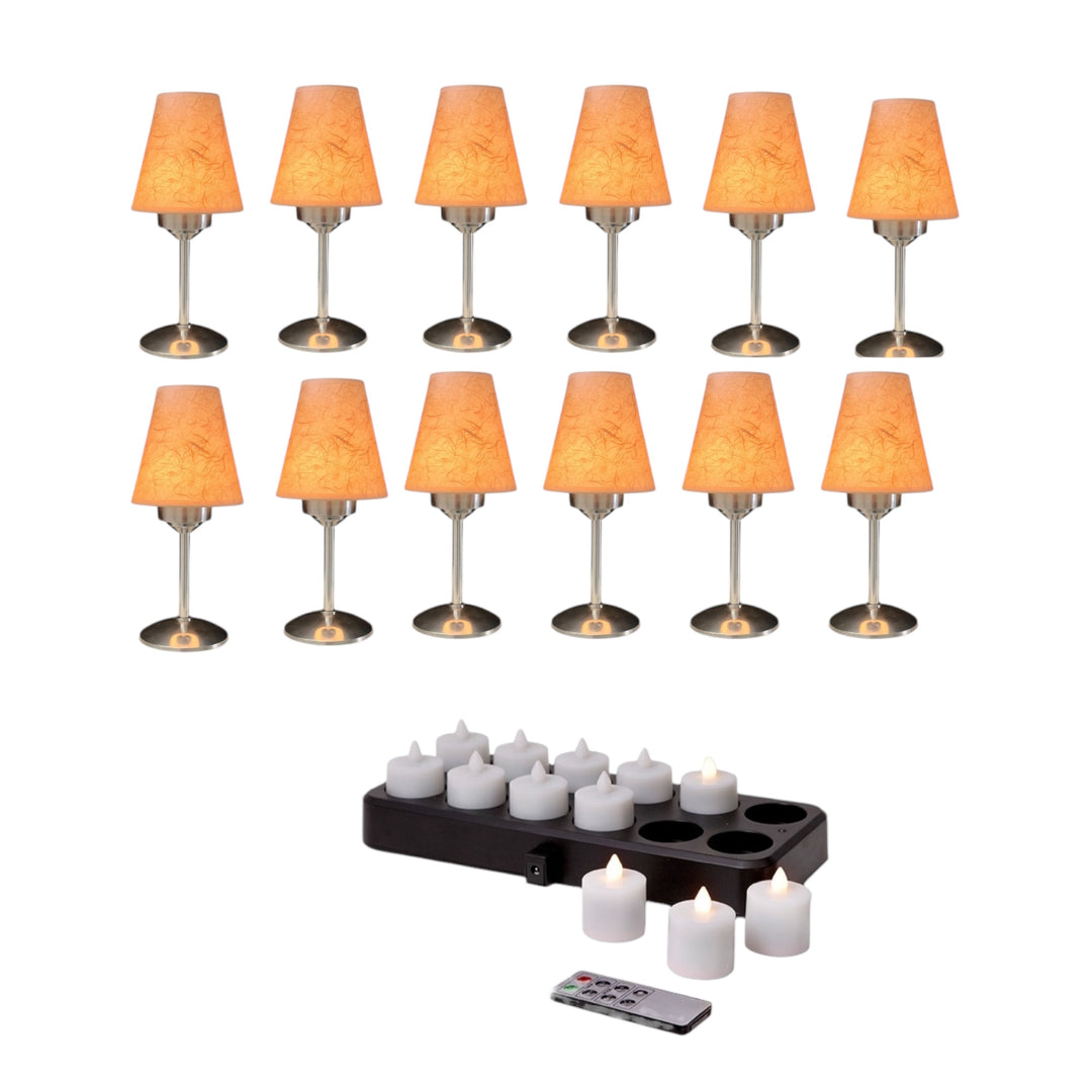 lot de 12 bougies led rechargeables et 2 lampes avec abat-jour