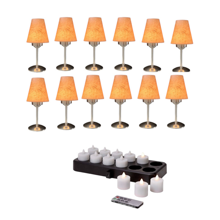 lot de 12 bougies led rechargeables et 2 lampes avec abat-jour