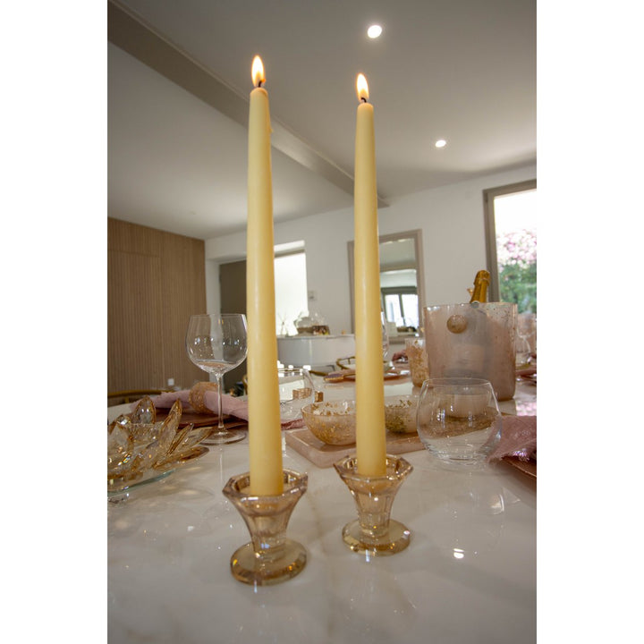 lot deux bougeoirs en verre ambre fete