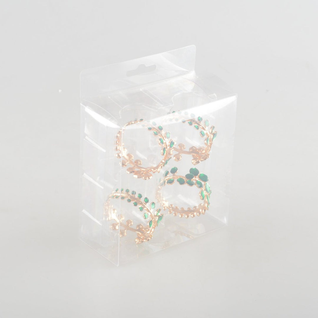 ronds de serviette dorés avec diamants verts