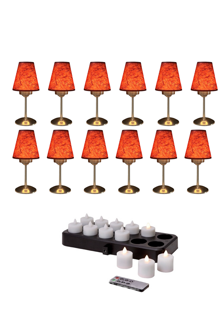 set de 12 ougies led rechargeables avec 12 lampes abat jour bordeaux