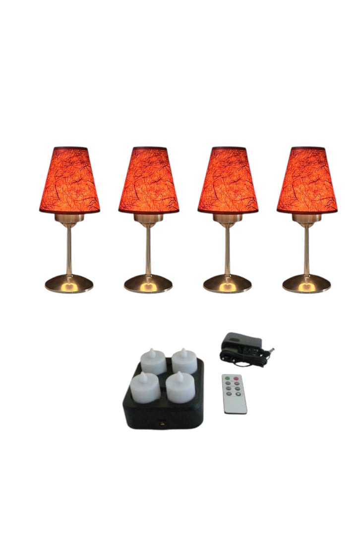 set de 4 bougies led rechargeables avec lampe abat jour pour hotellerie, restauration, fetes, evenements