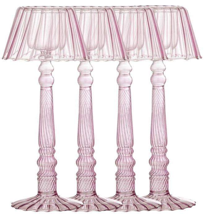 set de quatre bougeoirs verre rose avec abat jour