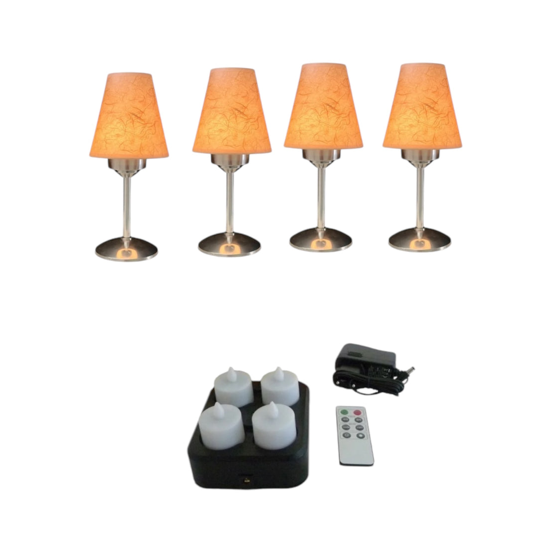 set of 4 LED rechargeables candles light lamp with salmon lampshade
